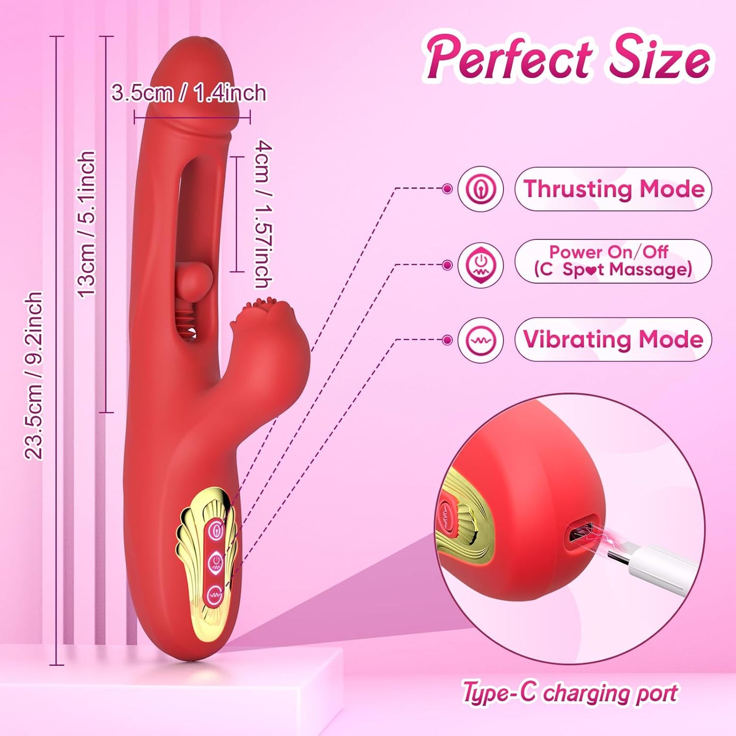 Internal Thrusting Realistic Dildo for Women, Rabbit Vibrator, G-Spot Dildo | Dual-motor rabbit dildo with clitoral stimulation, rose-inspired design, and 9 thrusting & vibration modes.