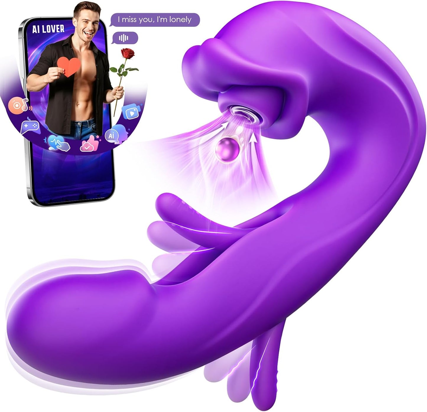 Sucking Vibrator Women Sex Toys - AI Sync Flapping G Spot Vibrator Dildo with 7 Suction & Vibration Modes for Clitoral Nipple Stimulation, App Control Couples Thrusting Adult Toys & Games