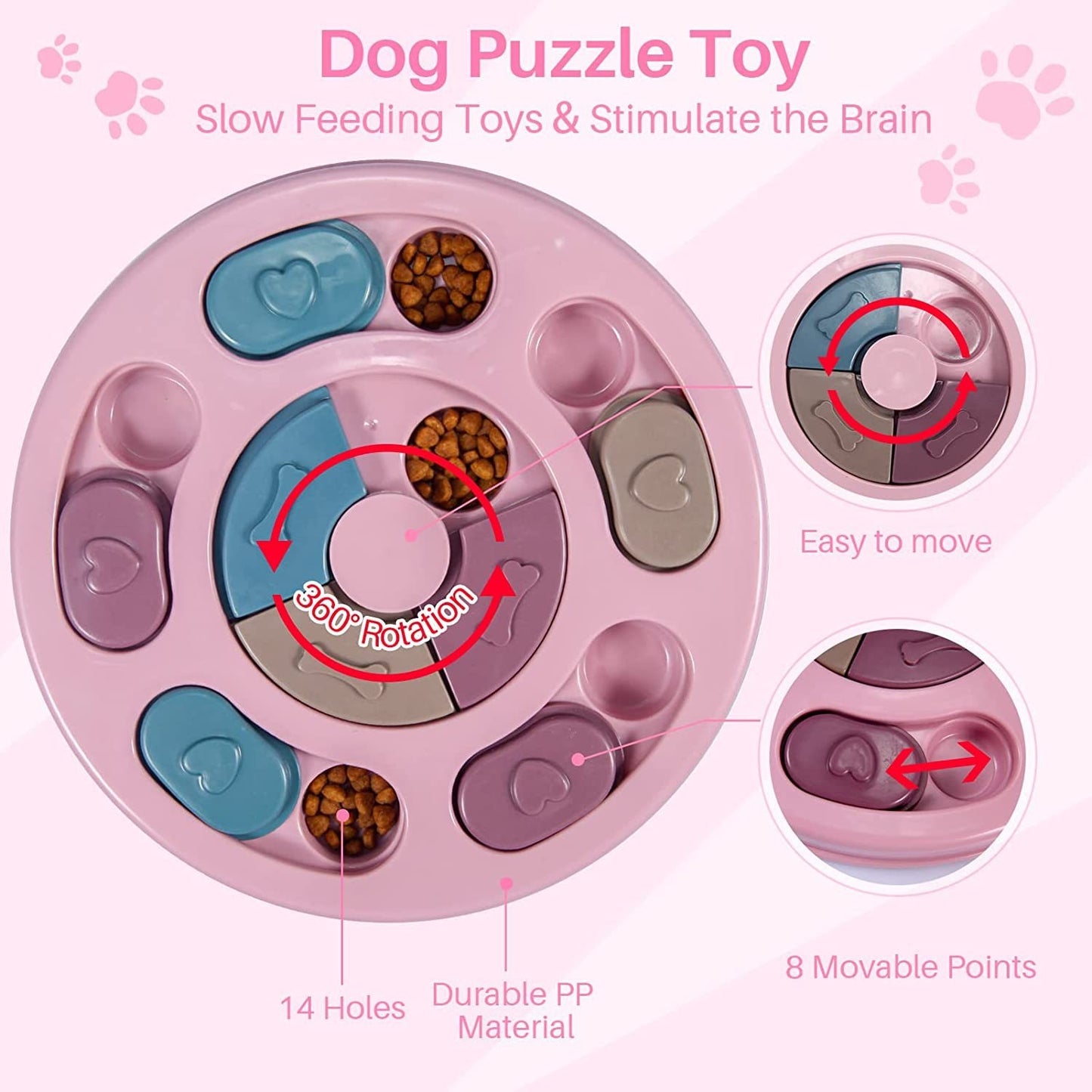 Dog Puzzle Toy, 3 Levels of Step-by-Step Challenge, Spin to Release Treat Dispenser, Slow Feeder & Mental Stimulation Enrichment Toy for Small Medium Large Dogs