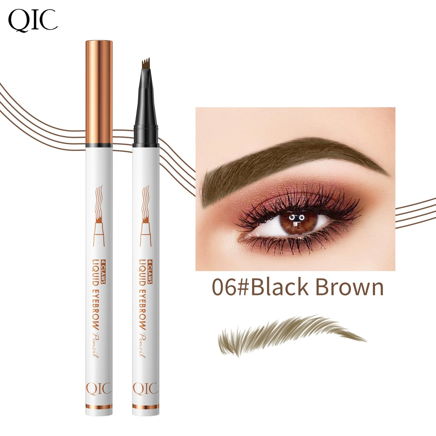 4-Claw Liquid Eyebrow Pencil, 6 Colors, Waterproof Natural Looking Microblading Effect, Professional Makeup Tool with Fine Tip (2#Dark Coffee)