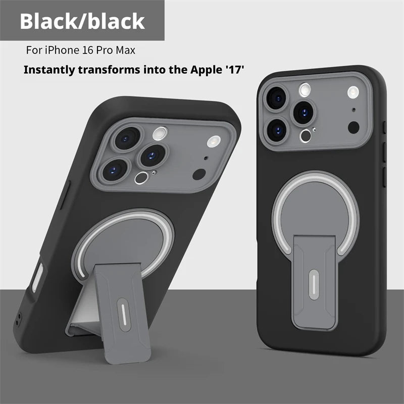 Luxury For Magsafe Magnetic Invisible Fold Bracket Matte Case For iPhone 17 16 15 14 Plus 11 12 13 Pro Max Lens Protective Cover