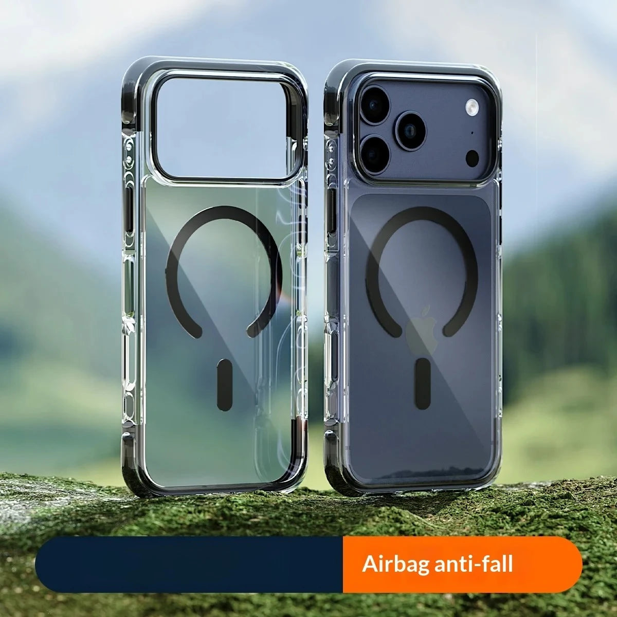 Real Airbag Anti-knock for Magsafe Case for iPhone 17 15 16 Pro Max 17Pro Transparent Back Metal Rotating Bracket Stand Cover