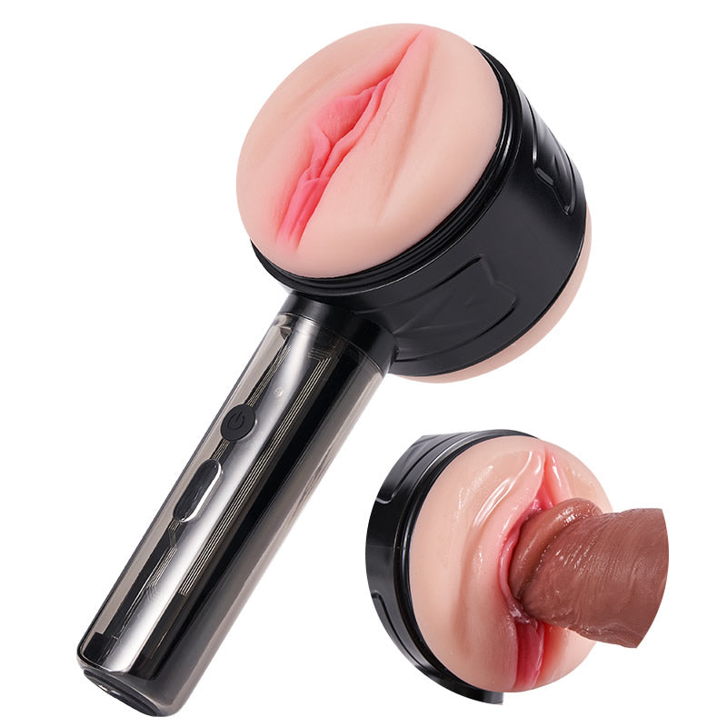 10 Vibration Anal realistic 3D Open-Ended Vaginal 2 in 1 Handheld Masturbator