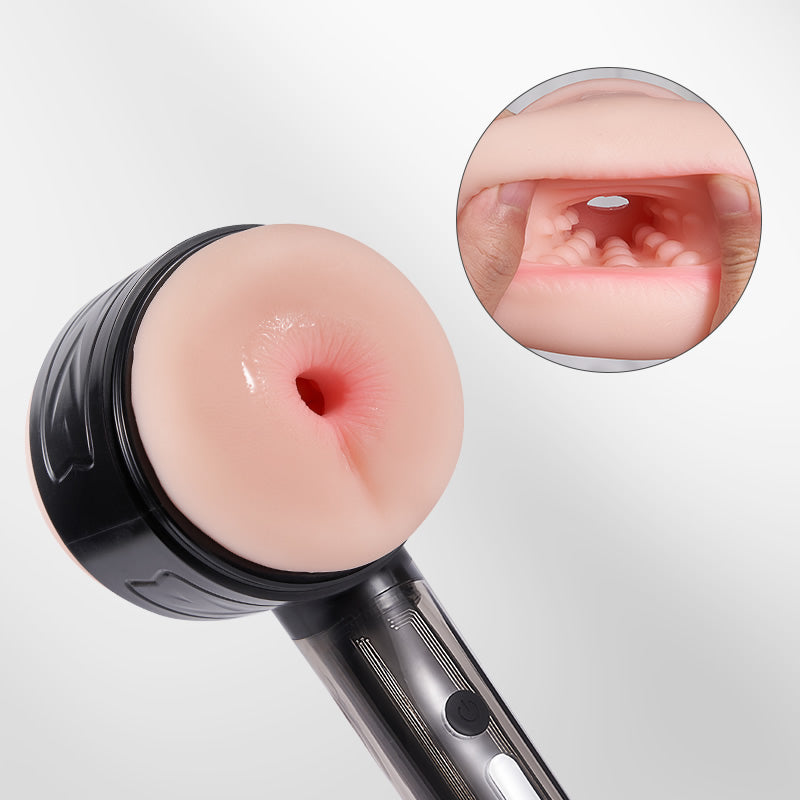 10 Vibration Anal realistic 3D Open-Ended Vaginal 2 in 1 Handheld Masturbator