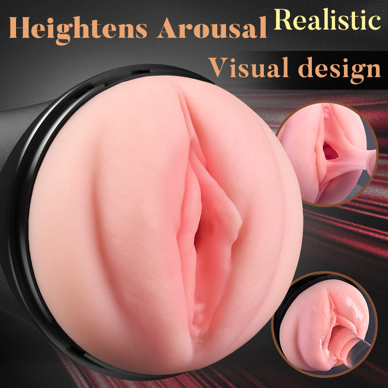 【6.5 IN Depth】Pressure Palm 10 Vibrations Realistic Labia Vaginal Pressure IPX7 Waterproof Electric Masturbator Pocket