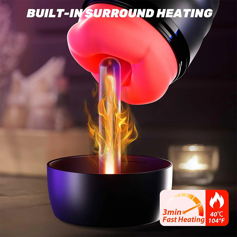 Smart APP Control 9 Vibrating Heating Male Masturbator with LCD Lips Sex Toy
