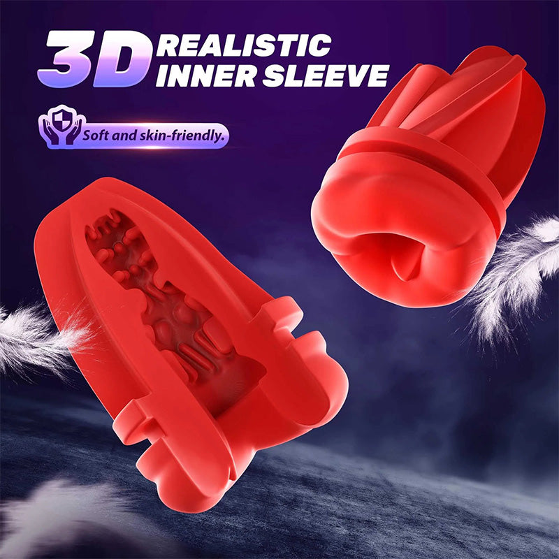Smart APP Control 9 Vibrating Heating Male Masturbator with LCD Lips Sex Toy