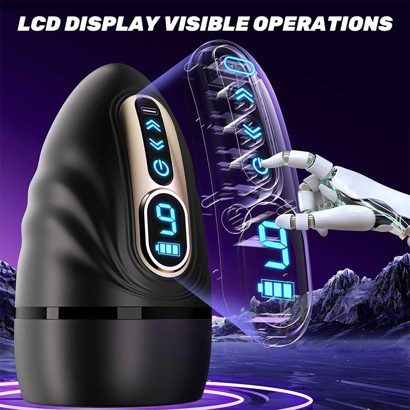 Smart APP Control 9 Vibrating Heating Male Masturbator with LCD Lips Sex Toy
