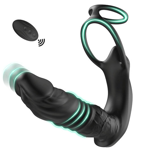 Bluetooth App Control 9 Vibrating Thrusting Dual Ring Prostate Massager
