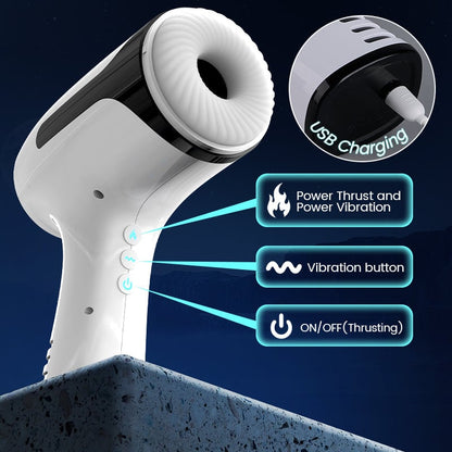 Automatic Through-Hole Thrusting Telescopic Vibrating Stroking Open-ended Male Masturbator Sex Toys for Men