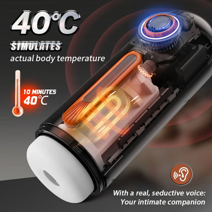 【5.7 IN Depth】6 IN 1-10 Vibrating & Automatic Thrusting Telescopic with 4 Sucking Male Maturbator Male Sex Toy