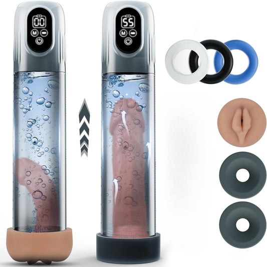 Electric Penis Pump, Automatic Male Masturbator with Mini Pocket Pussy and 3 Penis Ring, Adult Sex Toys for Men Dick Enlarger Erection, Air Water Extender with 4 Training Pressure and 5 Suction Modes