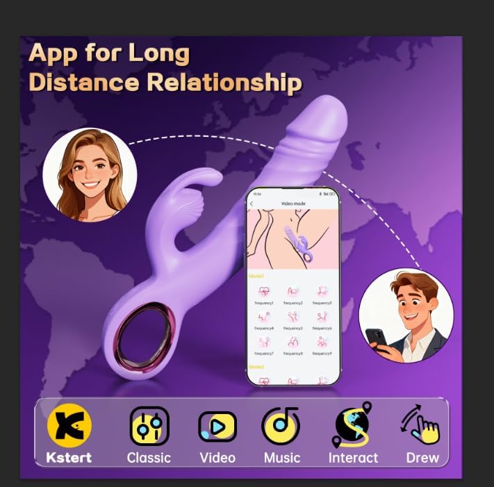 Thrusting Vibrator Adult Sex Toys - Dildos Vibrators for G Spot Clitoral with 7 Thrusting and 7 Vibrating Modes, Rabbit Sex Toys for Women Couples Purple