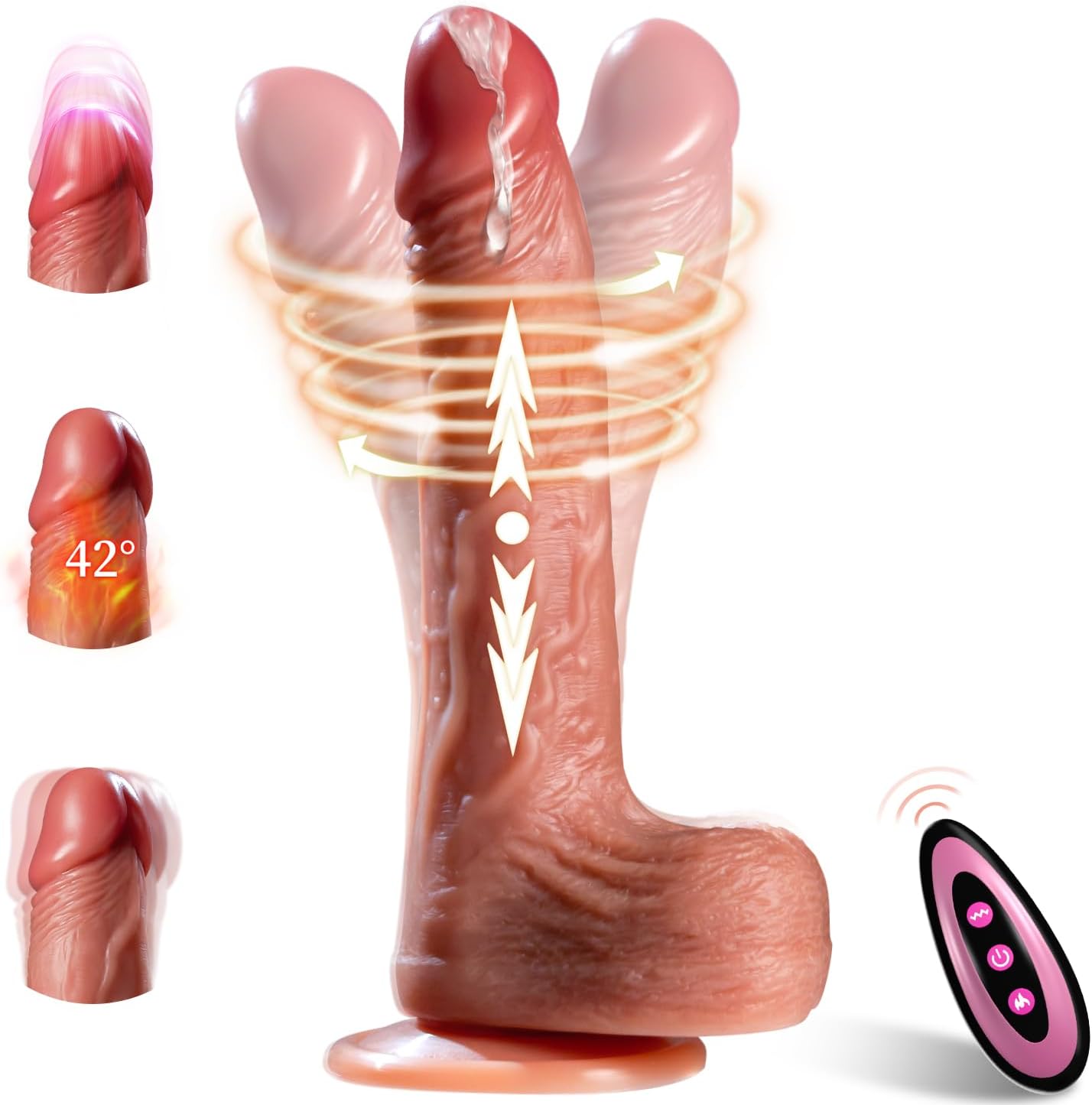 Realistic Dildo with Remote Control, Vibrator Anal Dildo Sex Toys for Women, 6in1 Penis with Suction Cup, 9 Vibrations, 3 Thrusting Swing & Heating Mode, Couple Adult Sex Toys & Games, Brown