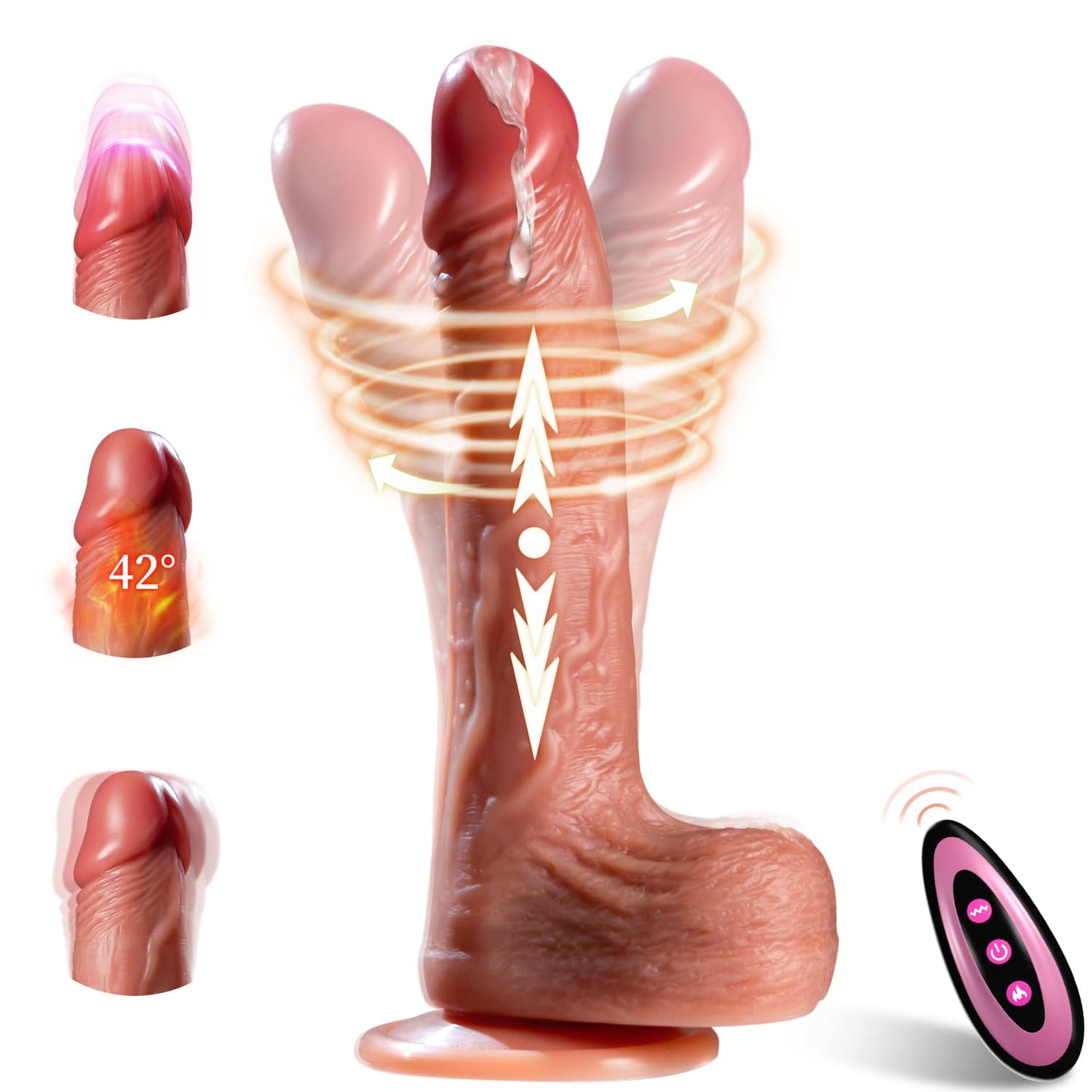 Realistic Dildo with Remote Control, Vibrator Anal Dildo Sex Toys for Women, 6in1 Penis with Suction Cup, 9 Vibrations, 3 Thrusting Swing & Heating Mode, Couple Adult Sex Toys & Games, Brown