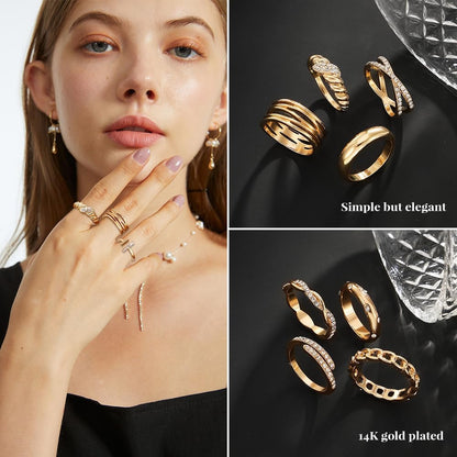 20Pcs Stackable Rings for Women, Gold Black Silver Knuckle Ring Set, Dainty Chunky Statement Rings for Daily Wear Party Wedding Travel