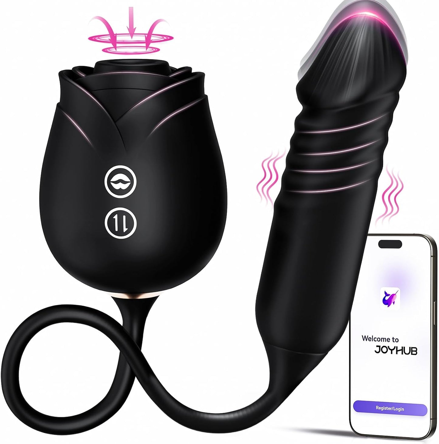 Vibrator Dildo Sex Toys for Women - Rose Sex Toy with Thrusting G Spot Vibrators & 10 Sucking Modes for Clitoral Nipple Stimulation Anal Dildos Adult Sex Toys Games for Couples Sex Machine