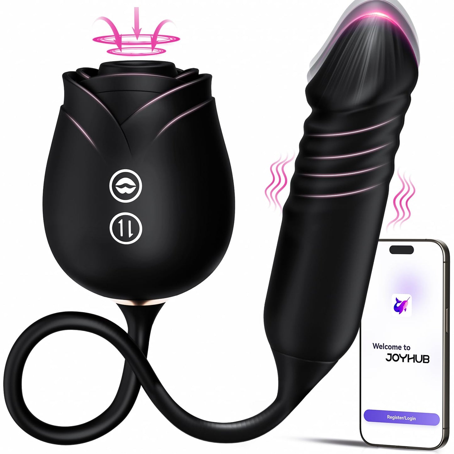 Vibrator Dildo Sex Toys for Women - Rose Sex Toy with Thrusting G Spot Vibrators & 10 Sucking Modes for Clitoral Nipple Stimulation Anal Dildos Adult Sex Toys Games for Couples Sex Machine