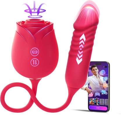 Vibrator Dildo Sex Toys for Women - Rose Sex Toy with Thrusting G Spot Vibrators & 10 Sucking Modes for Clitoral Nipple Stimulation Anal Dildos Adult Sex Toys Games for Couples Sex Machine
