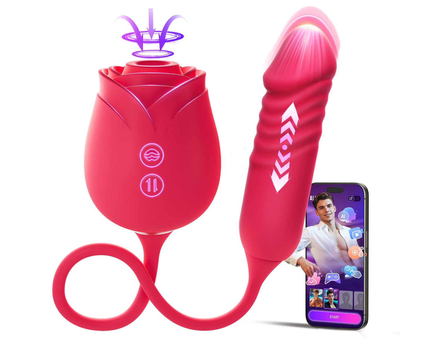 Vibrator Dildo Sex Toys for Women - Rose Sex Toy with Thrusting G Spot Vibrators & 10 Sucking Modes for Clitoral Nipple Stimulation Anal Dildos Adult Sex Toys Games for Couples Sex Machine