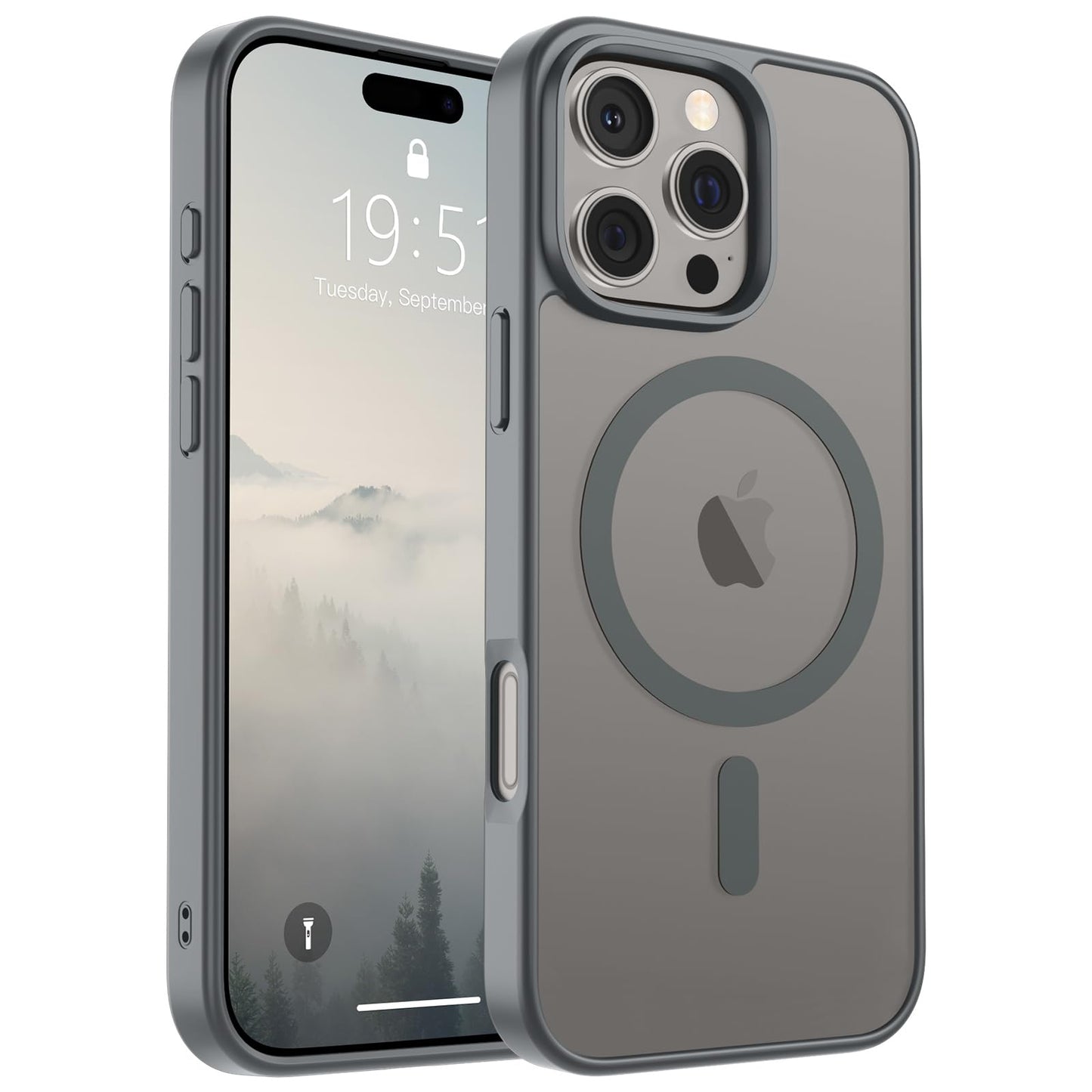 Magnetic for iPhone 14 Case & iPhone 13 Case (Compatible with MagSafe)(Military Grade Drop Protection) Translucent Matte Shockproof Phone Cover,Black
