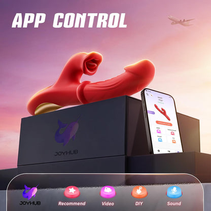 Thrusting Vibrator for Women, G Spot & Rabbit Sex Toy | 7 Thrusting Dildo Modes 10 Tongue Licking Vibration, Sliding Ring Stimulation, Soft Silicone, USB Rechargeable, AI Sync Game