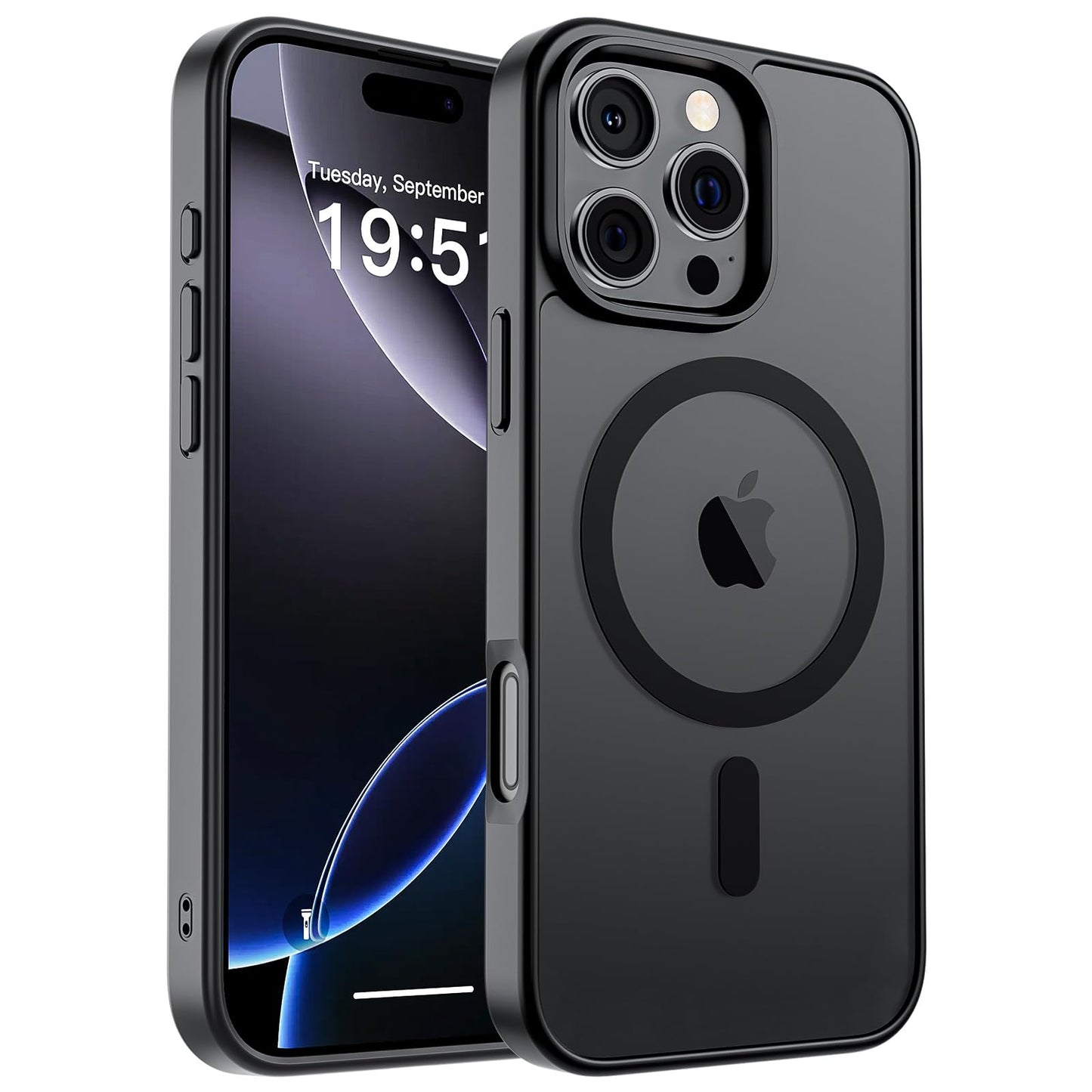 Magnetic for iPhone 14 Case & iPhone 13 Case (Compatible with MagSafe)(Military Grade Drop Protection) Translucent Matte Shockproof Phone Cover,Black