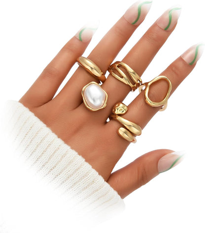 YEEZII 20 Pcs Gold Ring Set for Women, Chunky Statement Flower Finger Midi Rings, Big Boho Stacking Rings Pack Trendy Stuff Jewelry Gift