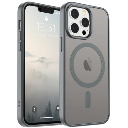 Magnetic for iPhone 14 Case & iPhone 13 Case (Compatible with MagSafe)(Military Grade Drop Protection) Translucent Matte Shockproof Phone Cover,Black