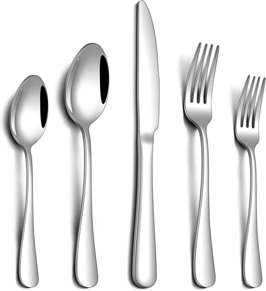 20 Piece Silverware Set, Stainless Steel Flatware Set for 4 Food Grade Novelty Flatware Cutlery Utensil Set Include Knife Fork Spoon Mirror Polished Dishwasher Safe