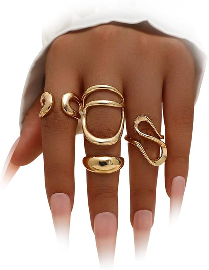 YEEZII 20 Pcs Gold Ring Set for Women, Chunky Statement Flower Finger Midi Rings, Big Boho Stacking Rings Pack Trendy Stuff Jewelry Gift