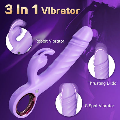 Thrusting Vibrator Adult Sex Toys - Dildos Vibrators for G Spot Clitoral with 7 Thrusting and 7 Vibrating Modes, Rabbit Sex Toys for Women Couples Purple