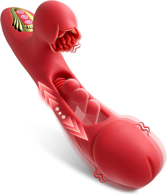 Internal Thrusting Realistic Dildo for Women, Rabbit Vibrator, G-Spot Dildo | Dual-motor rabbit dildo with clitoral stimulation, rose-inspired design, and 9 thrusting & vibration modes.