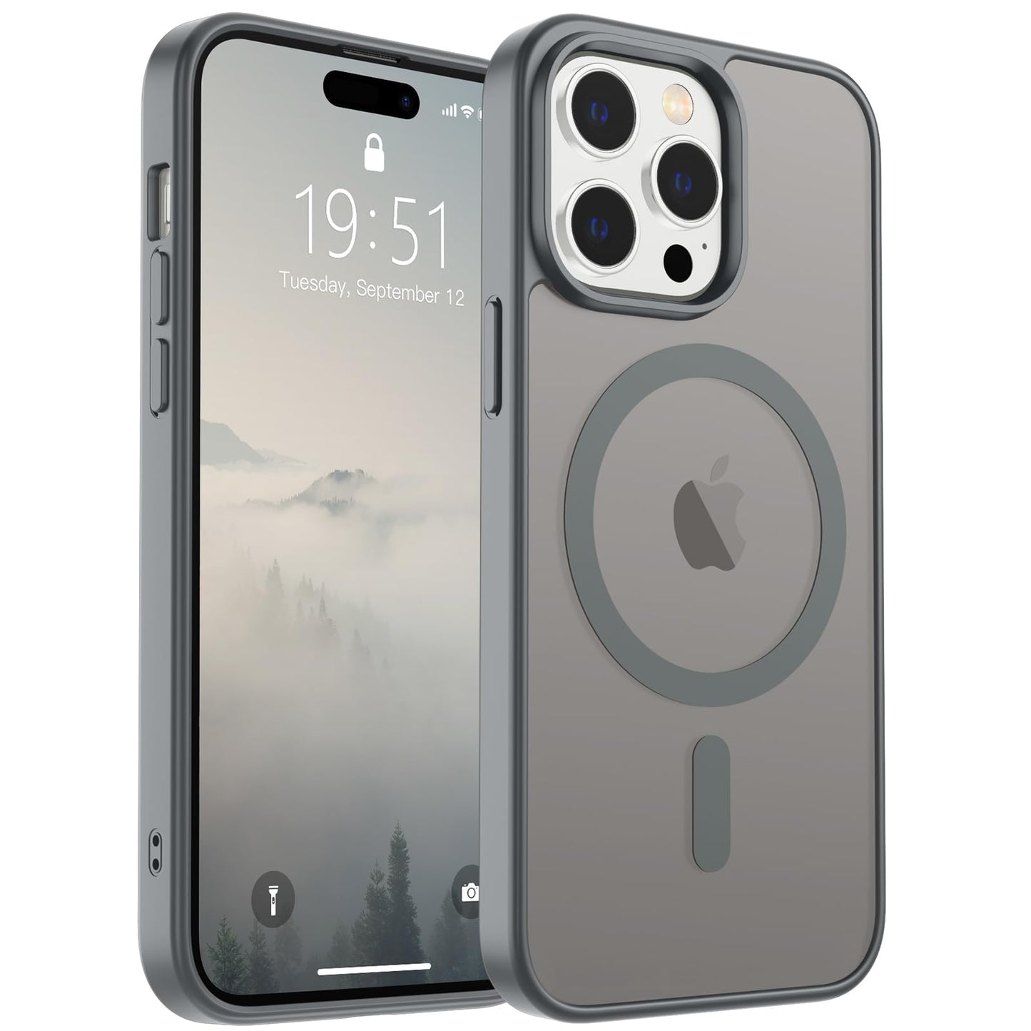 Magnetic for iPhone 14 Case & iPhone 13 Case (Compatible with MagSafe)(Military Grade Drop Protection) Translucent Matte Shockproof Phone Cover,Black