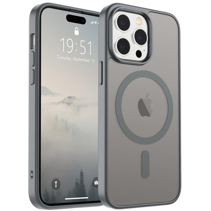 Magnetic for iPhone 14 Case & iPhone 13 Case (Compatible with MagSafe)(Military Grade Drop Protection) Translucent Matte Shockproof Phone Cover,Black