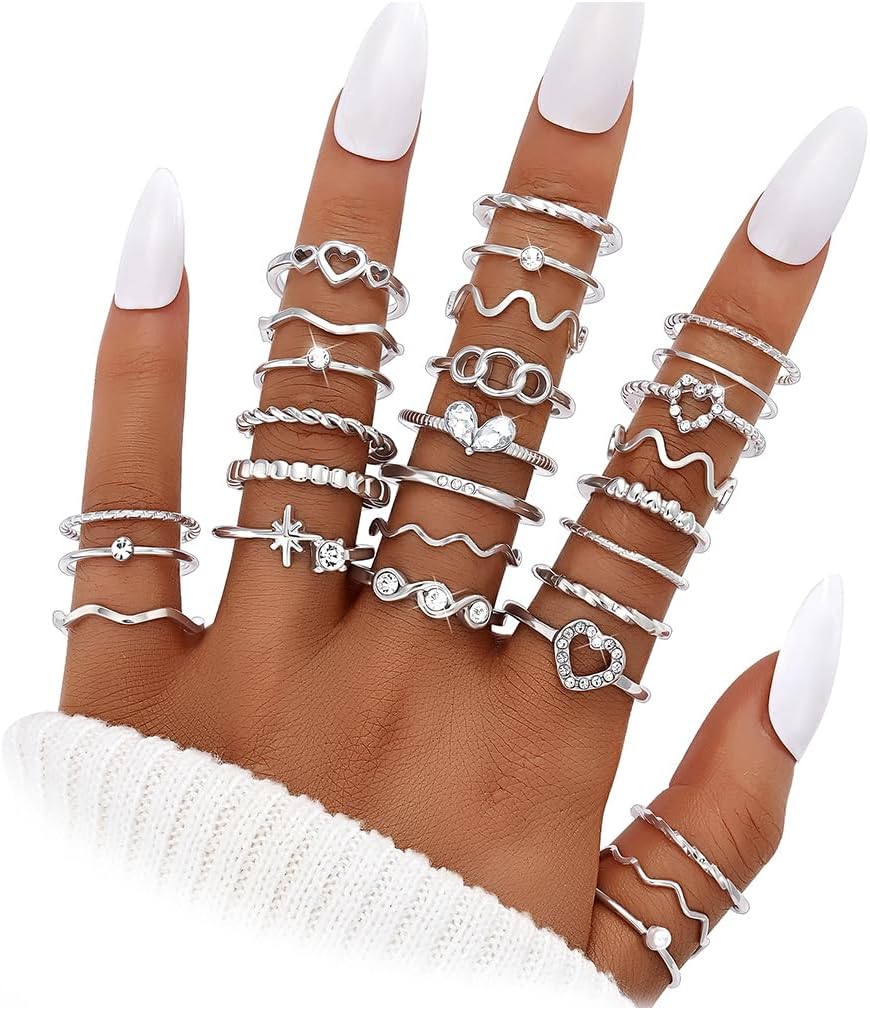 Dodder Gold Stackable Rings Set for Women, Gold Plated Chunky Crystal Finger Midi Stacking Rings, Dainty Statement Thumb Knuckle Rings Pack for Gift, Multiple Sizes Jewelry