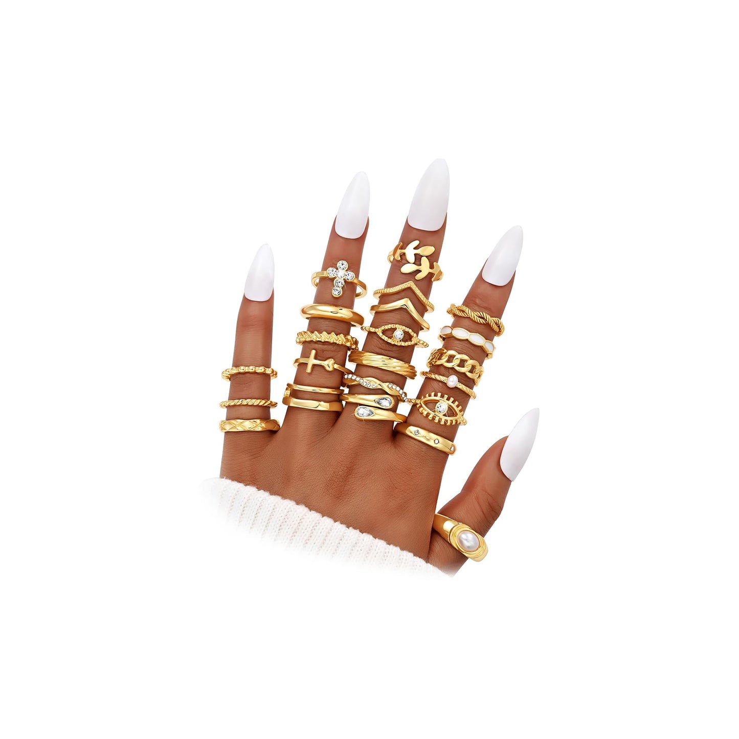 Dodder Gold Stackable Rings Set for Women, Gold Plated Chunky Crystal Finger Midi Stacking Rings, Dainty Statement Thumb Knuckle Rings Pack for Gift, Multiple Sizes Jewelry