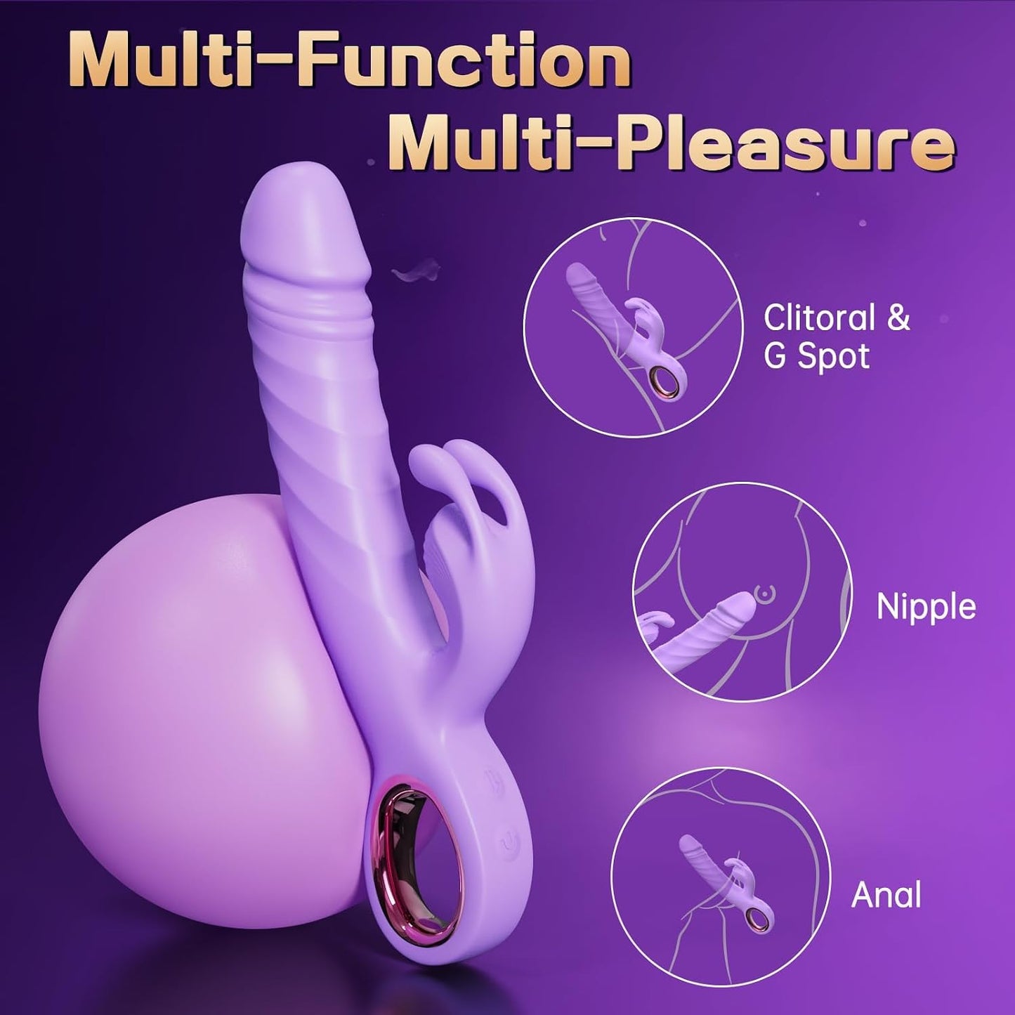 Thrusting Vibrator Adult Sex Toys - Dildos Vibrators for G Spot Clitoral with 7 Thrusting and 7 Vibrating Modes, Rabbit Sex Toys for Women Couples Purple