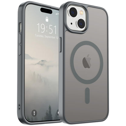Magnetic for iPhone 14 Case & iPhone 13 Case (Compatible with MagSafe)(Military Grade Drop Protection) Translucent Matte Shockproof Phone Cover,Black
