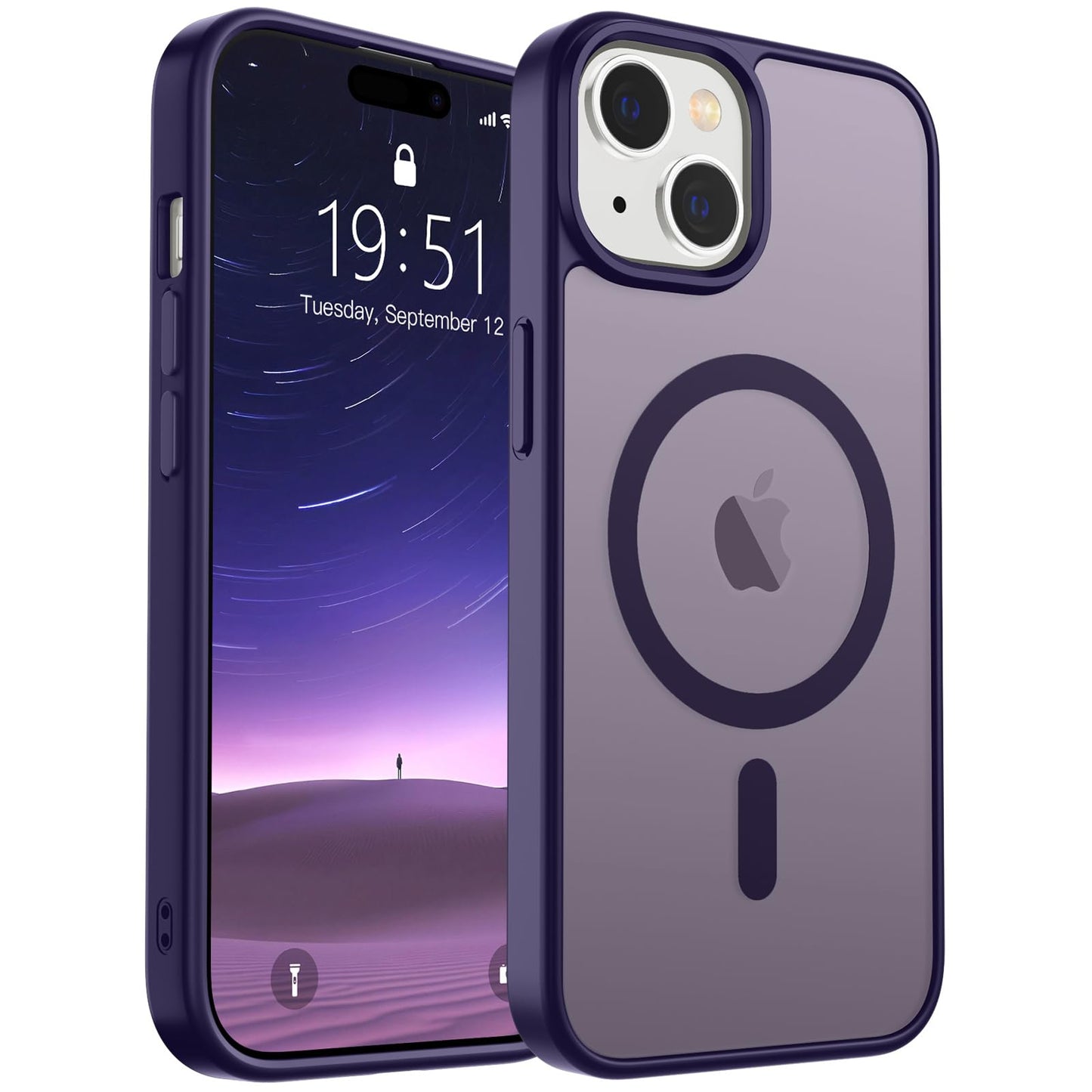 Magnetic for iPhone 14 Case & iPhone 13 Case (Compatible with MagSafe)(Military Grade Drop Protection) Translucent Matte Shockproof Phone Cover,Black