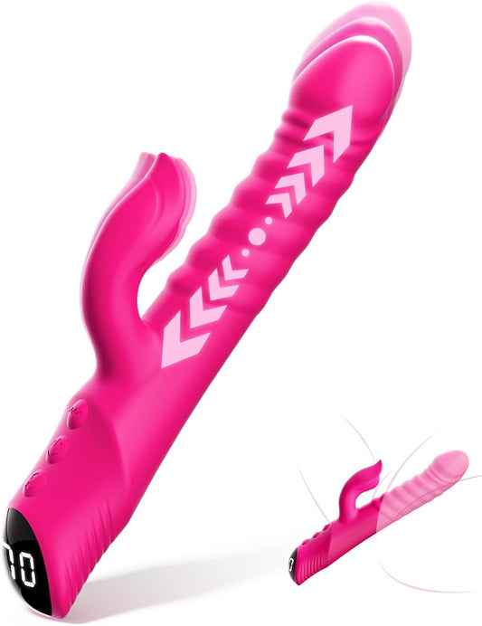 Vibrator Thrusting Dildo for Women, Type-C Rechargeable Rabbit Vibrator Rose Toy Clitoral Stimulator Sex Toys Dildos with 7 Vibration 7 Thrust Modes, G Spot Vibrators Adult Sex Toy for Women AI Couple