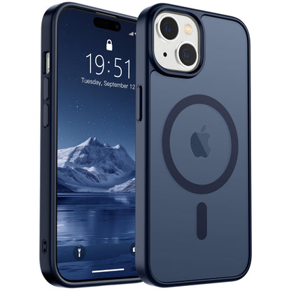 Magnetic for iPhone 14 Case & iPhone 13 Case (Compatible with MagSafe)(Military Grade Drop Protection) Translucent Matte Shockproof Phone Cover,Black