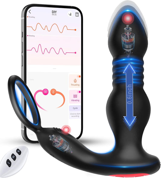Prostate Massager Anal Vibrator Thrusting Vibrating 7 Modes with Cock Ring Anal Plug Anal Sex Toys P Spot Massager Male Sex Toys for Men Dildos Women Couples AI Sync Remote Control Anal Beads