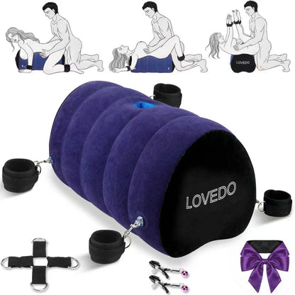 Sex Toys Sex Pillow, with BDSM Bondage Heart Shaped Inflatable Cushion Furniture for Bedroom Dildo Mount, Upsize Pillow with Bondage Cuffs, Cross Strap, Nipple
