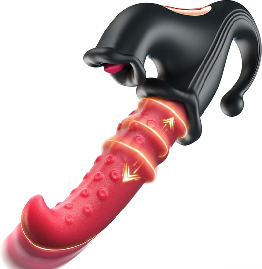 Thrusting Vibrator Sex Toys, SexyClub 4-in-1 G-Spot Vibrator with 10 Sliding Ring, Vibrating, Thrusting & Licking Modes, Rabbit Vibrators Sex Toy for...