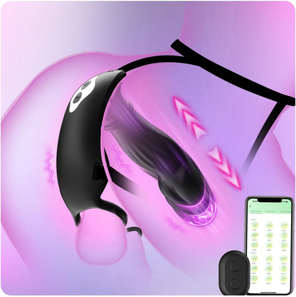 Wearable Thrusting Prostate Massager Anal Vibrator, Strap On Vibrating Anal Toys for Men with Silicone Cock Ring, Hands Free Male Sex Toy Prostate Stimulator with Remote Control and APP