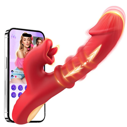 Thrusting Vibrator for Women, G Spot & Rabbit Sex Toy | 7 Thrusting Dildo Modes 10 Tongue Licking Vibration, Sliding Ring Stimulation, Soft Silicone, USB Rechargeable, AI Sync Game