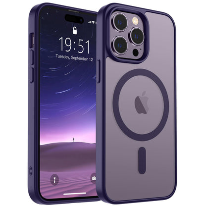 Magnetic for iPhone 14 Case & iPhone 13 Case (Compatible with MagSafe)(Military Grade Drop Protection) Translucent Matte Shockproof Phone Cover,Black