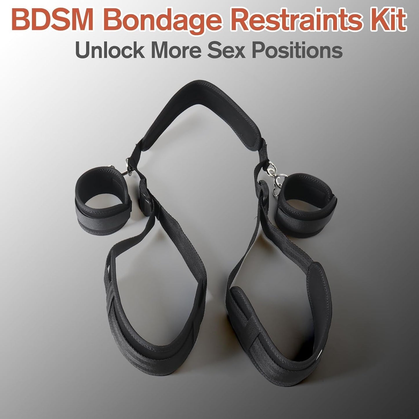 Sex Bondage BDSM Kit, Bed Restraints Set with Handcuffs Neck to Thigh/Ankle, Adjustable Leg Straps&Handcuffs for SM Adult Couples Game Play, Sex Toy for Women Beginner Leg Straps Tie Set Rope