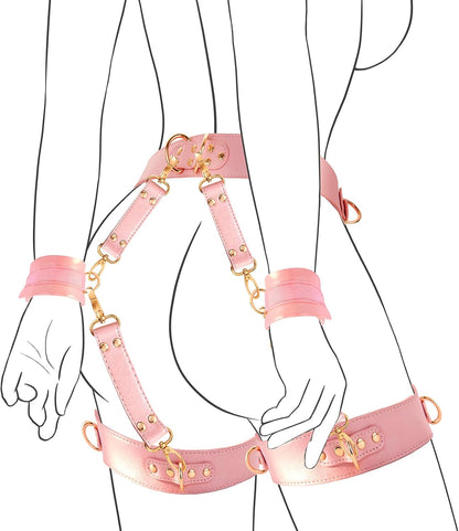 Sex Bondage BDSM Kit Restraints 6PCS Sets with Adjustable Handcuffs Ankle Cuff Thigh Cuffs Blindfold Cross Strap Waist Strap Adult SM Games Sex Toys for Men Women and Couples